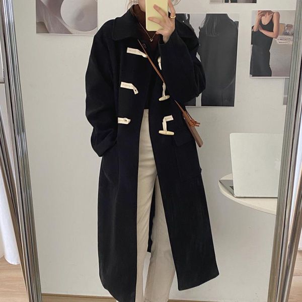 women's wool & blends alien kitty elegant 2021 retro solid horn button cashmere woolen coat fashion women casual long faux outwear, Black
women's wool & blends alien kitty elegant 2021 retro solid horn button cashmere woolen coat fashion women casual long faux outwear, Black