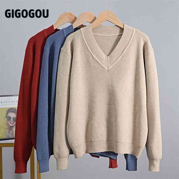 gigogou v neck women autumn winter sweater basic thick warm knitted jumper femme casual ribbed pullover sweater 210805, White;black
gigogou v neck women autumn winter sweater basic thick warm knitted jumper femme casual ribbed pullover sweater 210805, White;black