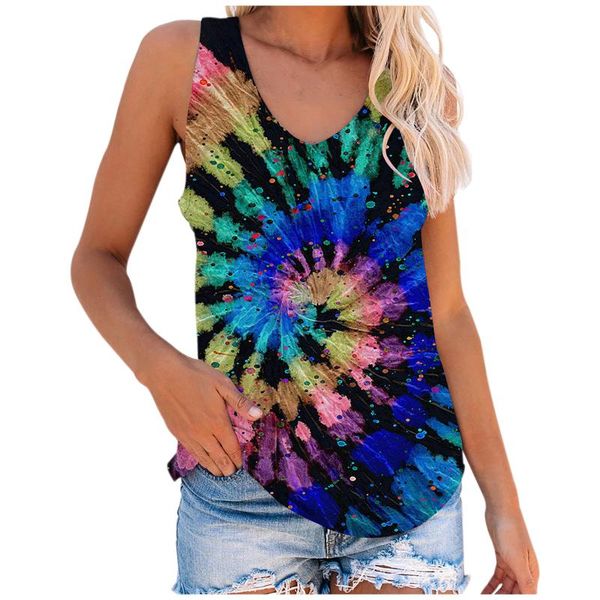 women's t-shirt women tie-dye printed t shirt sleeveless casual round neck pullover tshirts vintage tee t-shirty damskie, White
women's t-shirt women tie-dye printed t shirt sleeveless casual round neck pullover tshirts vintage tee t-shirty damskie, White