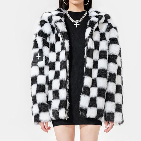 women's jackets 2021 winter black and white checkerboard eco-friendly fur hoodie fashion warm windproof hooded plush jacket bing, Black;brown 
women's jackets 2021 winter black and white checkerboard eco-friendly fur hoodie fashion warm windproof hooded plush jacket bing, Black;brown