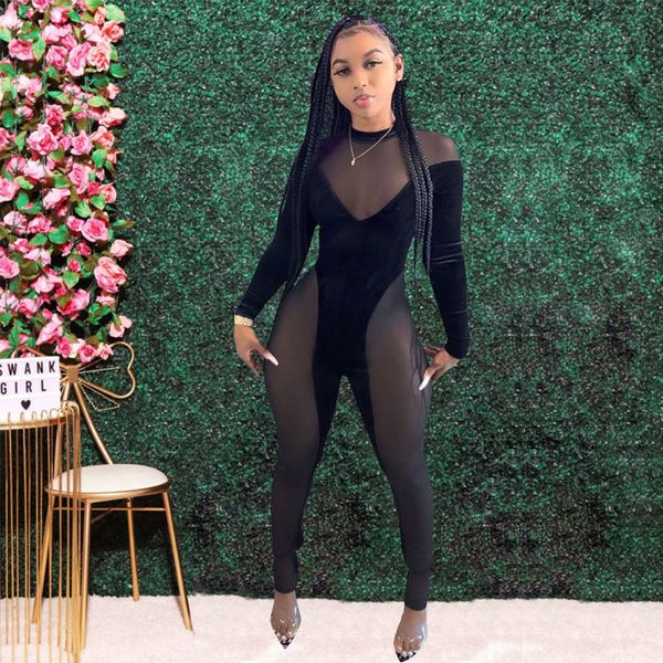 autumn and winter 2020 velvet mesh stitching perspective nightclub women's long sleeve jumpsuit, Black;white
autumn and winter 2020 velvet mesh stitching perspective nightclub women's long sleeve jumpsuit, Black;white
