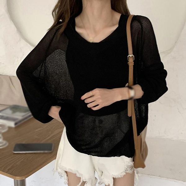 women's t-shirt women cardigan korean long sleeve summer cropped v neck loose thin sunscreen knitted, White
women's t-shirt women cardigan korean long sleeve summer cropped v neck loose thin sunscreen knitted, White