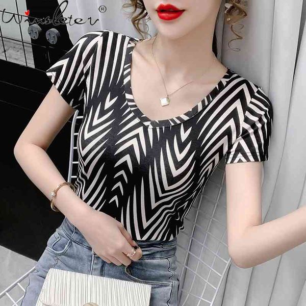 women's t-shirt summer european style slim fashion v-neck print women casual bottoming shirt all match tees t13925a y3bg, White
women's t-shirt summer european style slim fashion v-neck print women casual bottoming shirt all match tees t13925a y3bg, White