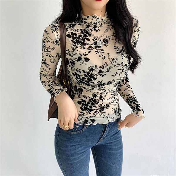 women's t-shirt hzirip all match lace basic brief 2021 fashion half-turtleneck chic ruffles light streetwear women, White
women's t-shirt hzirip all match lace basic brief 2021 fashion half-turtleneck chic ruffles light streetwear women, White