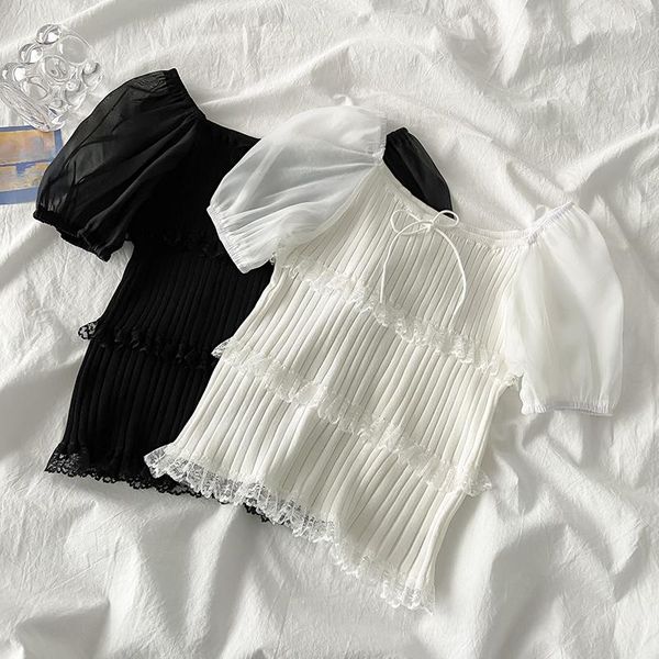women's blouses & shirts short sleeve woman lace patchwork women crop blusa feminina french chic, White
women's blouses & shirts short sleeve woman lace patchwork women crop blusa feminina french chic, White