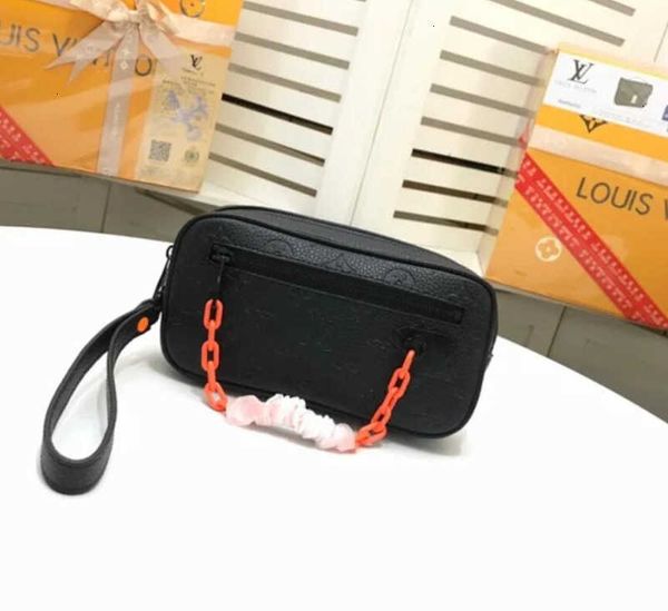 hand wallet m44458 spring and summer embossed brand bag zipper leather long wallets chain designer pouches key card holders luxury, Black;red