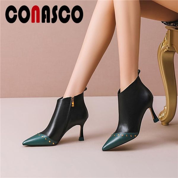 boots conasco women ankle genuine leather rivets shoes woman autumn winter concise elegant thin heels pointed toe office, Black
boots conasco women ankle genuine leather rivets shoes woman autumn winter concise elegant thin heels pointed toe office, Black