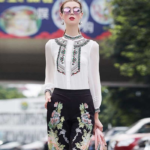 women's knits & tees vintage embroidered blouse spring female floral trimmings elegant bodysuit ladie office sweaters on9w, White
women's knits & tees vintage embroidered blouse spring female floral trimmings elegant bodysuit ladie office sweaters on9w, White