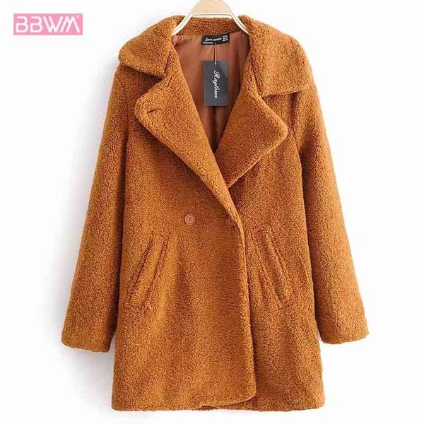 long winter solid color lamb hair two buckle collar long sleeve female coat white plush warm women's jacket pocket 210507, Black
long winter solid color lamb hair two buckle collar long sleeve female coat white plush warm women's jacket pocket 210507, Black