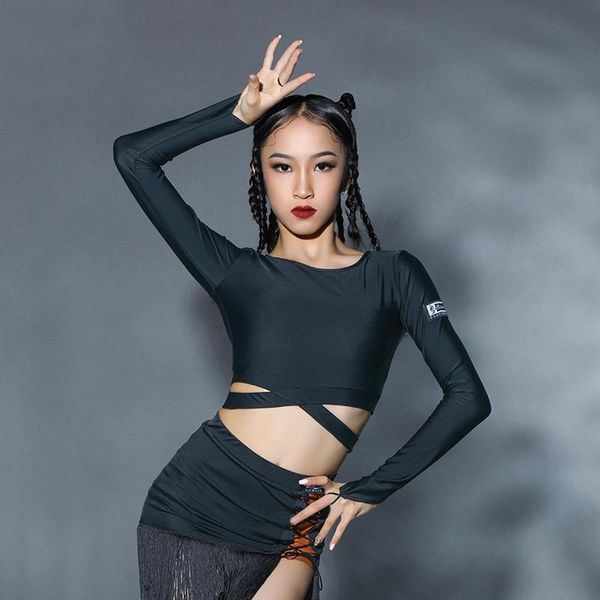 stage wear latin dance costumes for girls black long sleeved practice clothes chacha samba tango performance dn10592, Black;red
stage wear latin dance costumes for girls black long sleeved practice clothes chacha samba tango performance dn10592, Black;red