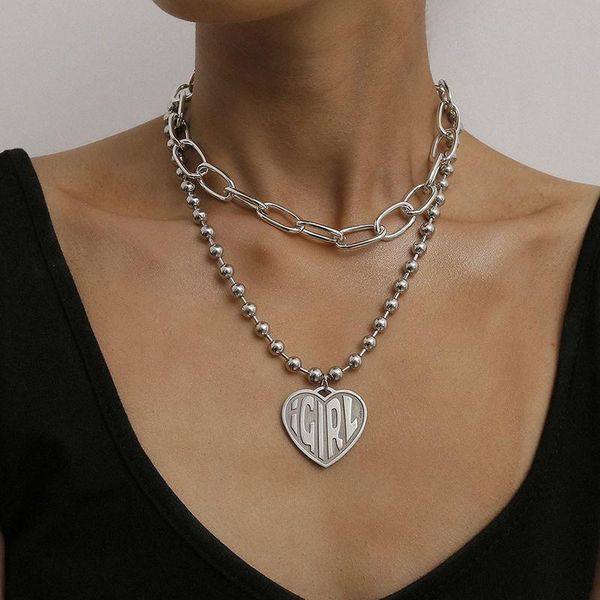 pendant necklaces personality round bead geometric girl necklace all-match heart-shaped letter tag set, Silver
pendant necklaces personality round bead geometric girl necklace all-match heart-shaped letter tag set, Silver