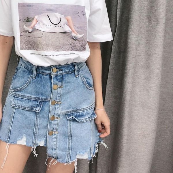 women harajuku irregular jeans shorts skirts korean buttons high waist kpop denim short pants casual ripped streetwear women's, Blue
women harajuku irregular jeans shorts skirts korean buttons high waist kpop denim short pants casual ripped streetwear women's, Blue