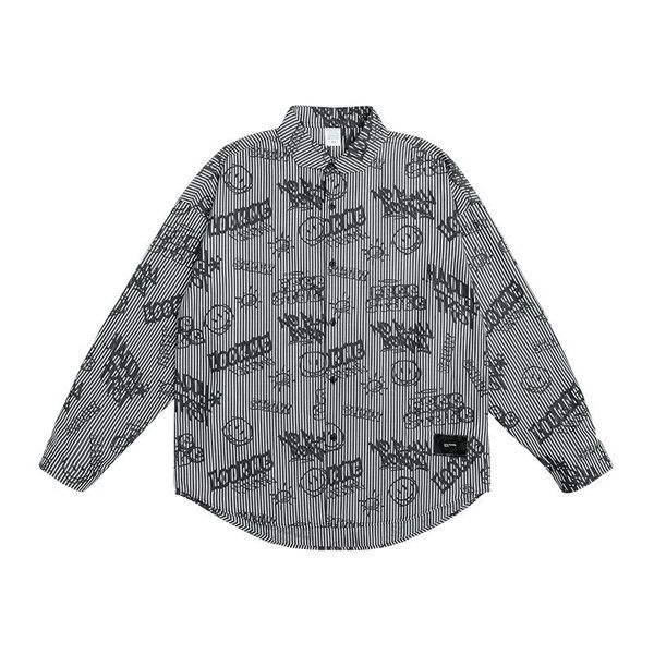 men's casual shirts 21 autumn trend personalized street vertical stripe all over graffiti print long sleeve shirt men, White;black
men's casual shirts 21 autumn trend personalized street vertical stripe all over graffiti print long sleeve shirt men, White;black