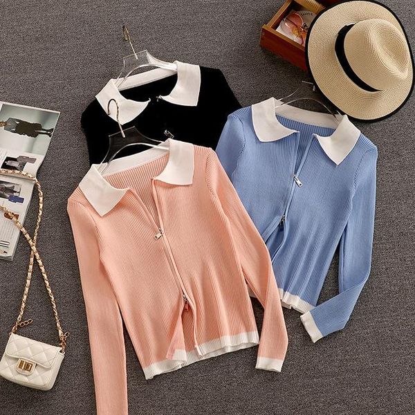 women's knits & tees spring and autumn thin design sense of slim tight-fitting zipper slimming long-sleeved short lapel sweater women 0, White
women's knits & tees spring and autumn thin design sense of slim tight-fitting zipper slimming long-sleeved short lapel sweater women 0, White
