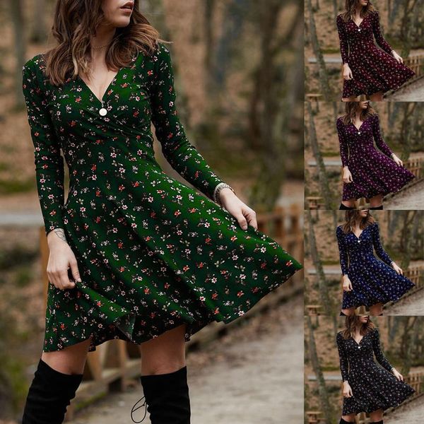 casual dresses women v neck manches long sleeve robe female retro elegant party culb dress floral print polka dot sweet style, Black;gray
casual dresses women v neck manches long sleeve robe female retro elegant party culb dress floral print polka dot sweet style, Black;gray