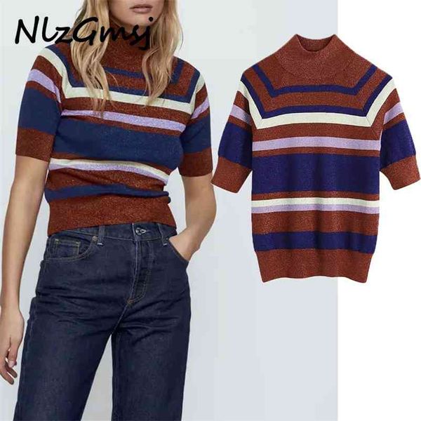 sweater women turtleneck striped knit short puff sleeve metallic thread female knitted s 210628, White;black
sweater women turtleneck striped knit short puff sleeve metallic thread female knitted s 210628, White;black
