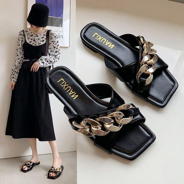 slippers 2021 summer slides ladies fashion black metal chain decorated flat square head women female beach shoes
slippers 2021 summer slides ladies fashion black metal chain decorated flat square head women female beach shoes