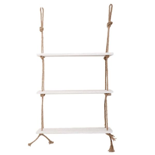 3-layer wooden rack swing rope floating shelf jute wall display stand white bathroom shelves
3-layer wooden rack swing rope floating shelf jute wall display stand white bathroom shelves