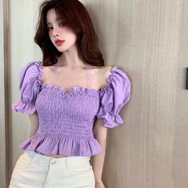 women's blouses & shirts summer short bubble sleeve blouse lace hanging neck slim shirt female top, White
women's blouses & shirts summer short bubble sleeve blouse lace hanging neck slim shirt female top, White
