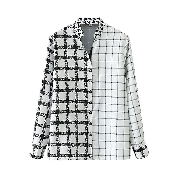 causal women black white plaid patchwork shirts fashion ladies stand collar streetwear female chic button blouses 210430
causal women black white plaid patchwork shirts fashion ladies stand collar streetwear female chic button blouses 210430
