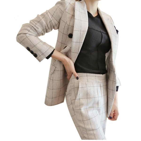 women's suits & blazers woman business suit formal office work women blazer 2021 autumn vintage plaid pants &coats 2pcs, White;black
women's suits & blazers woman business suit formal office work women blazer 2021 autumn vintage plaid pants &coats 2pcs, White;black