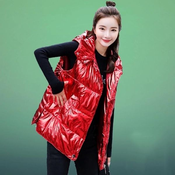 women's vests 2021 women winter cotton vest hooded female sleeveess down coat ladies bright slim waistcoat parka colete feminino f801, Black;white
women's vests 2021 women winter cotton vest hooded female sleeveess down coat ladies bright slim waistcoat parka colete feminino f801, Black;white