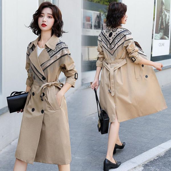 women's trench coats grade windbreaker long 2021 spring and autumn tassel british fashion knee length overcoat, Tan;black
women's trench coats grade windbreaker long 2021 spring and autumn tassel british fashion knee length overcoat, Tan;black