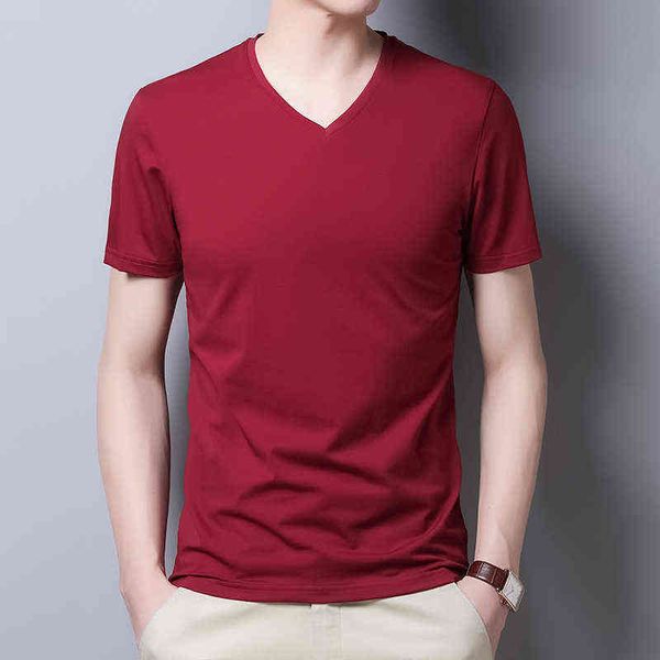 2021 summer men's short sleeve round solid color v-neck t-shirt mercerized cotton middle-aged and young people's versatile top, White;black
2021 summer men's short sleeve round solid color v-neck t-shirt mercerized cotton middle-aged and young people's versatile top, White;black