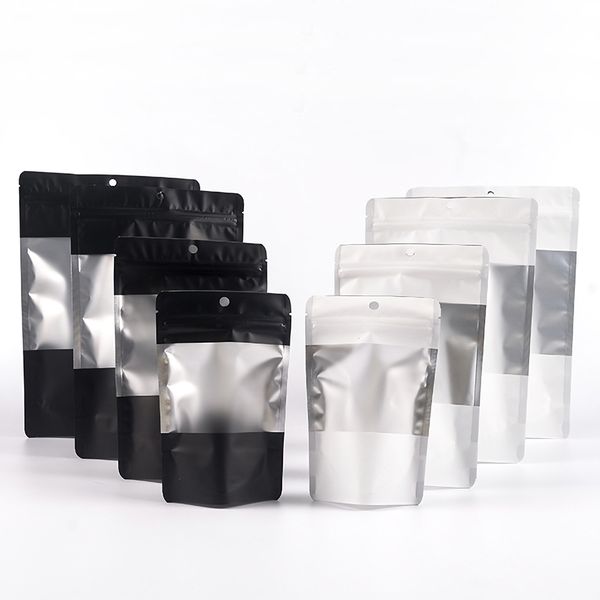 50pcs various sizes aluminum foil mylar ziplock food storage bags hang hole black white zip lock stand up pouch bag with window
50pcs various sizes aluminum foil mylar ziplock food storage bags hang hole black white zip lock stand up pouch bag with window