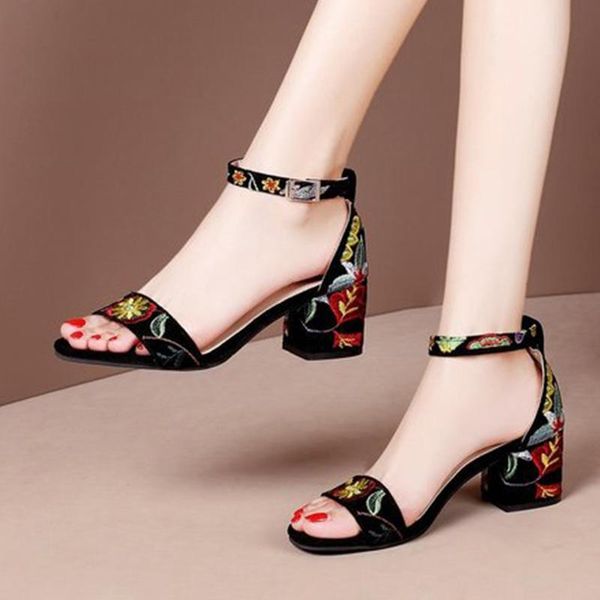 sandals women's summer flock embroidered buckle strap square heels peep toe sandal female fashion 5cm heel anti-slip shoes, Black
sandals women's summer flock embroidered buckle strap square heels peep toe sandal female fashion 5cm heel anti-slip shoes, Black