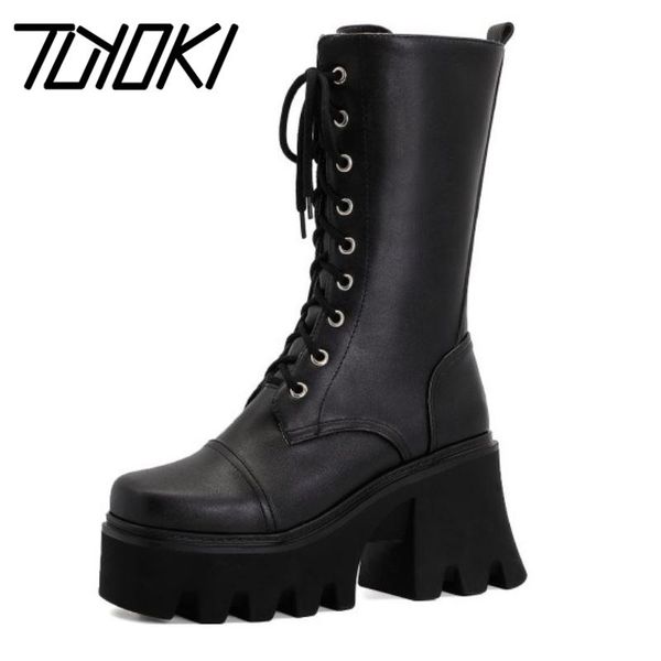 boots tuyoki size 35-43 women mid calf platform strange heel cross strap shoes winter party footwear, Black 
boots tuyoki size 35-43 women mid calf platform strange heel cross strap shoes winter party footwear, Black