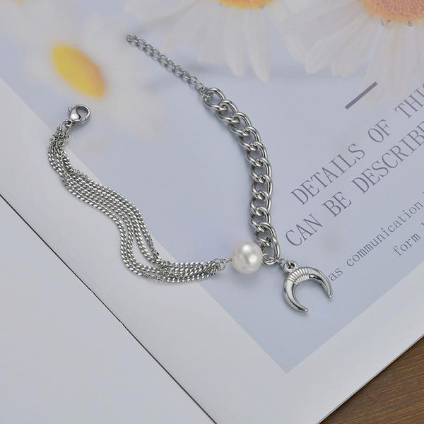 link, chain moon romantic bracelet for women pearl silver color multi-layer girlfriend gift, Black
link, chain moon romantic bracelet for women pearl silver color multi-layer girlfriend gift, Black