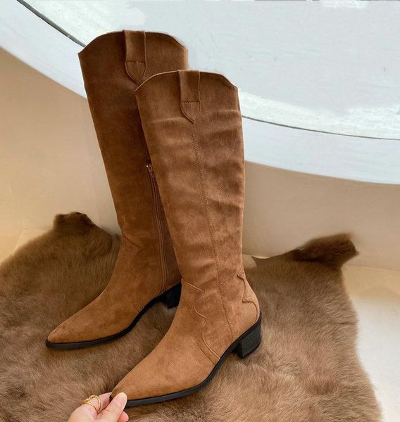 boots pointed suede western cowboy women's slim below knee thick heel high knight, Black
boots pointed suede western cowboy women's slim below knee thick heel high knight, Black