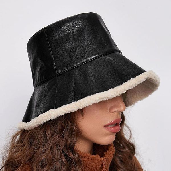 wide brim hats 2021 winter vintage bucket women pu leather fisherman hat solid lamb wool warm sun caps outdoor female, Blue;gray
wide brim hats 2021 winter vintage bucket women pu leather fisherman hat solid lamb wool warm sun caps outdoor female, Blue;gray