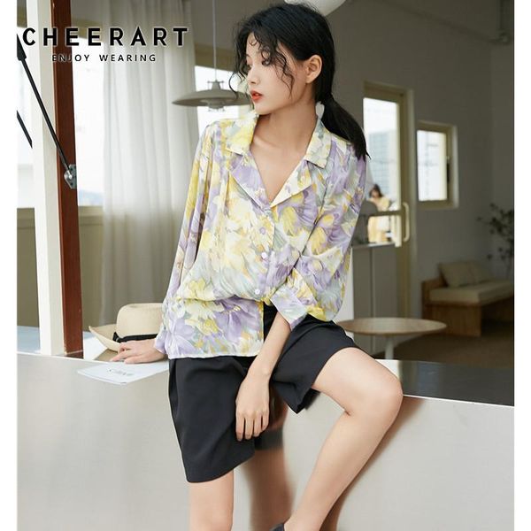women's blouses & shirts cheerart painting floral chiffon blouse long sleeve summer korean women lapel button up shirt casual female, White
women's blouses & shirts cheerart painting floral chiffon blouse long sleeve summer korean women lapel button up shirt casual female, White