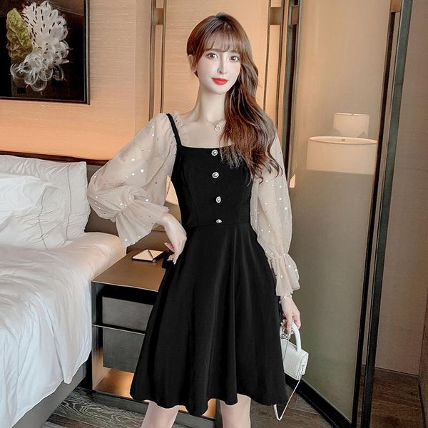 casual dresses korean mesh pachwork sequined long sleeve dress 2021 elegant bodycon party vestidos spring autumn black hepburn solid mini, Black;gray
casual dresses korean mesh pachwork sequined long sleeve dress 2021 elegant bodycon party vestidos spring autumn black hepburn solid mini, Black;gray