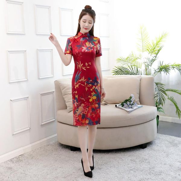 chinese traditional cheongsam women's silk satin knee-ength dress ethnic clothing, Red
chinese traditional cheongsam women's silk satin knee-ength dress ethnic clothing, Red