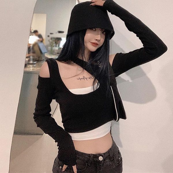 women's t-shirt solid color women asymmetrical off the shoulder short tight slimming open navel long sleeve shirt, White
women's t-shirt solid color women asymmetrical off the shoulder short tight slimming open navel long sleeve shirt, White