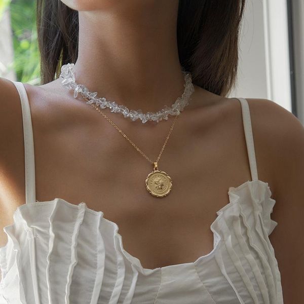 chokers srcoi vintage carved head portrait coin thin chain necklace women clear resin stone double layered, Golden;silver
chokers srcoi vintage carved head portrait coin thin chain necklace women clear resin stone double layered, Golden;silver