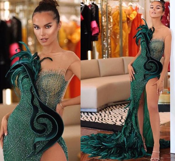 2021 plus size arabic aso ebi hunter green luxurious prom dresses beaded feather backless evening formal party second reception gowns dress, Black
2021 plus size arabic aso ebi hunter green luxurious prom dresses beaded feather backless evening formal party second reception gowns dress, Black