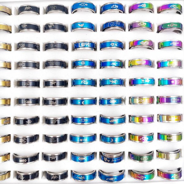 fashion 100pcs/lot stainless steel spinner ring turn the band charm mixed style worry anxiety decompression moon star love women men finger, Silver
fashion 100pcs/lot stainless steel spinner ring turn the band charm mixed style worry anxiety decompression moon star love women men finger, Silver