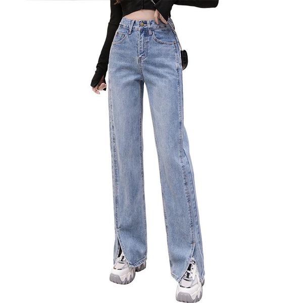 women's jeans long high waist cotton 2021 spring and autumn fashion straight cylinder split fork korean loose casual slimming, Blue
women's jeans long high waist cotton 2021 spring and autumn fashion straight cylinder split fork korean loose casual slimming, Blue