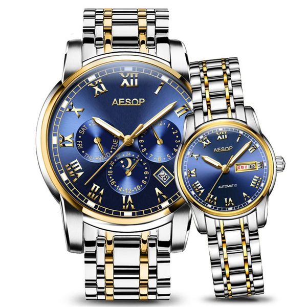 wristwatches aesop luxury couple golden fashion stainless steel lovers watch automatic mechanical wrist watches for women & men wristwatch, Slivery;brown
wristwatches aesop luxury couple golden fashion stainless steel lovers watch automatic mechanical wrist watches for women & men wristwatch, Slivery;brown
