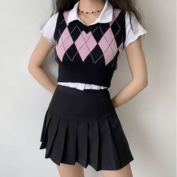 sllsky vintage argyle plaid sweater vest women v-neck female sleeveless tank jumper ladies short spring knitting pullovers, Black;white
sllsky vintage argyle plaid sweater vest women v-neck female sleeveless tank jumper ladies short spring knitting pullovers, Black;white