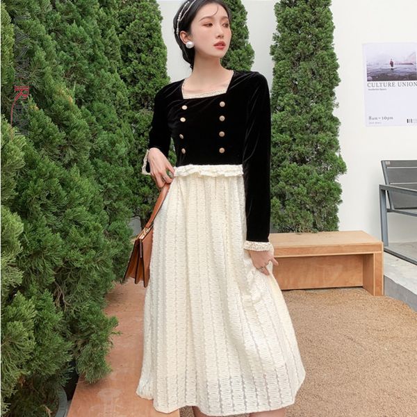 spring and summer square collar vintage long-sleeved slim double-breasted black knee-length women dress 2a3198 210507, Black;gray
spring and summer square collar vintage long-sleeved slim double-breasted black knee-length women dress 2a3198 210507, Black;gray
