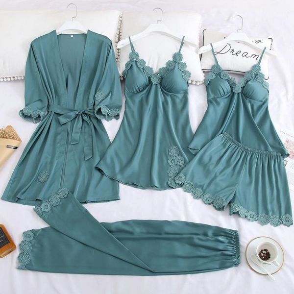 women's sleepwear lace 5pcs pajamas suit women ice silk satin pyjamas pour femme v-neck kimono robe gown appliques loungewear with, Black;red
women's sleepwear lace 5pcs pajamas suit women ice silk satin pyjamas pour femme v-neck kimono robe gown appliques loungewear with, Black;red