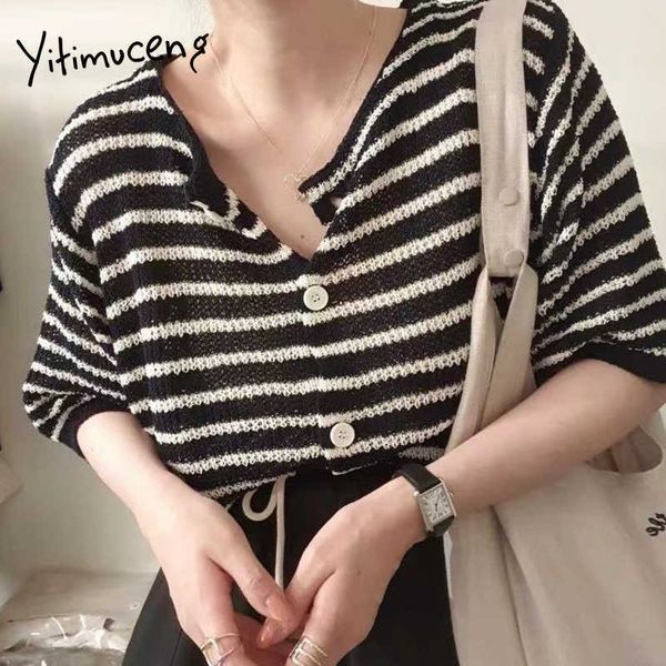 yitimuceng striped t shirts woman summer oversized harajuku tees hollow out korean fashion beige black knitted shirts 210601, White
yitimuceng striped t shirts woman summer oversized harajuku tees hollow out korean fashion beige black knitted shirts 210601, White