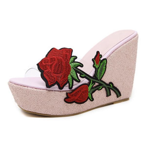 embroidery rose flower transparent wedges slipper women casual sequins platform shoes fish-mouth beach slippers, Black
embroidery rose flower transparent wedges slipper women casual sequins platform shoes fish-mouth beach slippers, Black