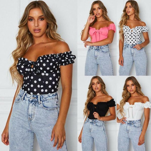 women's t-shirt women black dots t-shirts summer casual off shoulder short sleeve tees, White
women's t-shirt women black dots t-shirts summer casual off shoulder short sleeve tees, White