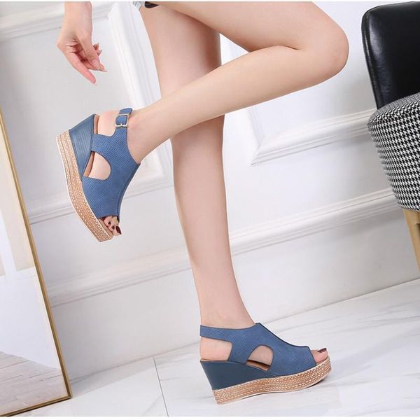 ladies sandals thick bottom women's shoes summer hollow fish mouth wedge heel high women, Black
ladies sandals thick bottom women's shoes summer hollow fish mouth wedge heel high women, Black